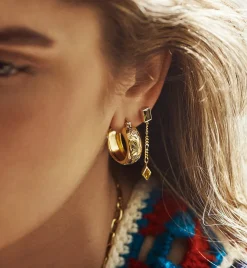 Flower Garland Stamped Hoop Earrings