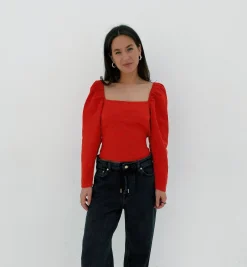 Laagam Brigitte Red Puff Top