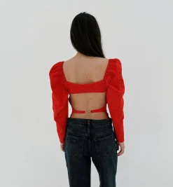Laagam Brigitte Red Puff Top