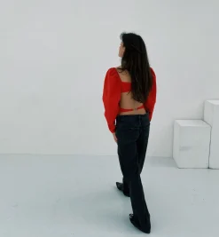 Laagam Brigitte Red Puff Top