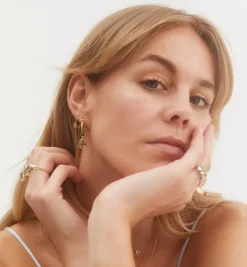 Single Frosted Heart Chain Stud Earring 14K