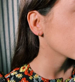 Single Rainbow Zirconia Small Hoop Earring 14K