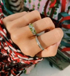 Vintage Peridot, Aquamarine and Diamond Rain Frost Ring