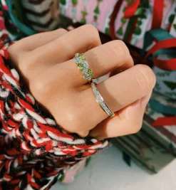 Vintage Peridot, Aquamarine and Diamond Rain Frost Ring